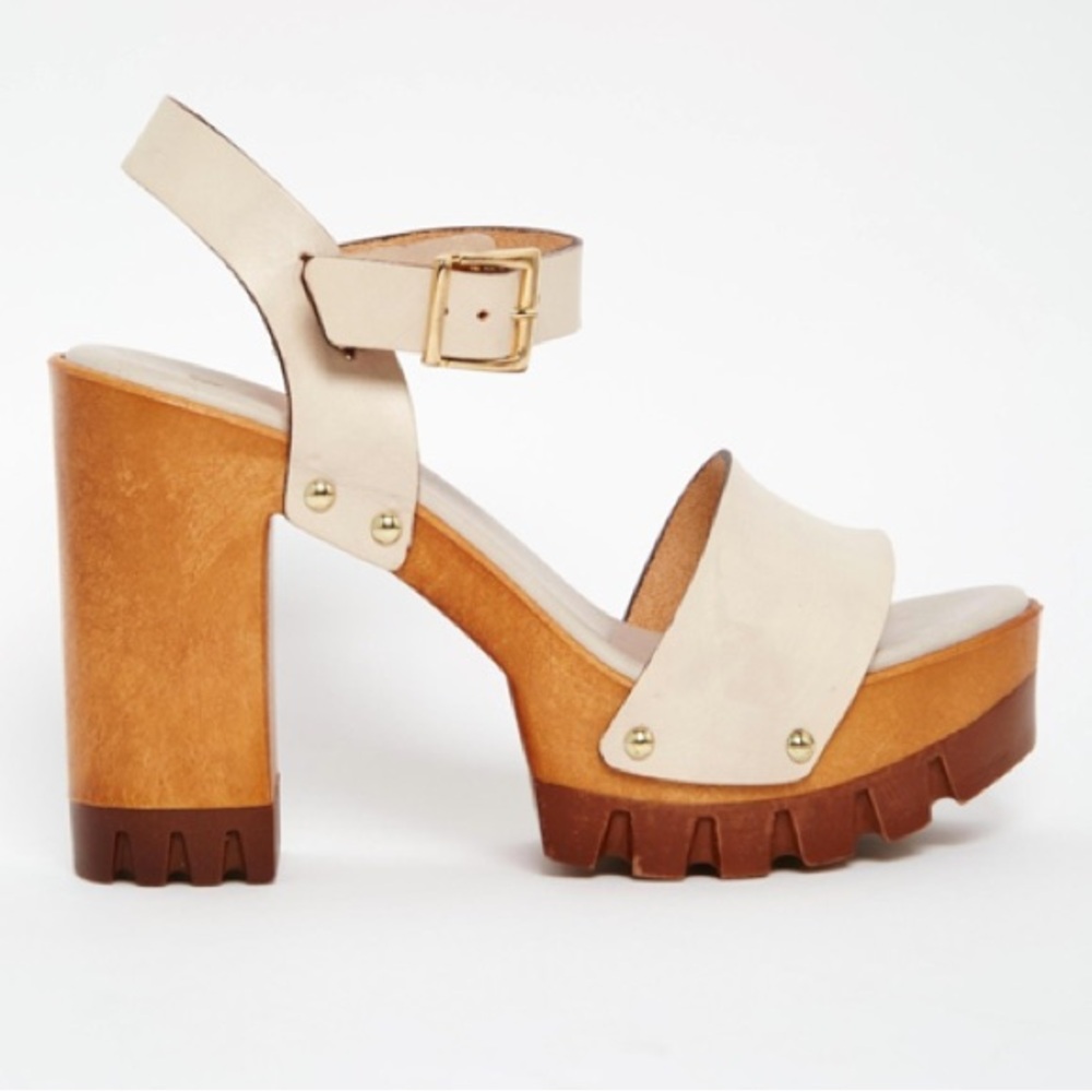 ASOS Cream and Brown Platform Sandals with Chunky Heel